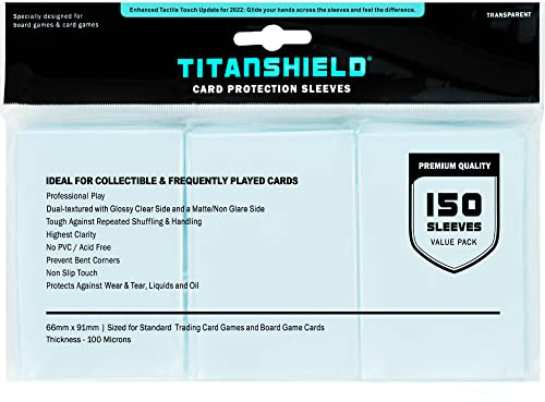 TitanShield (150 Sleeves/Clear) Standard Size Board Game and Matte Trading Card Sleeves Deck Protector for Magic The Gathering MTG, Pokemon, Baseball Collection, Dropmix