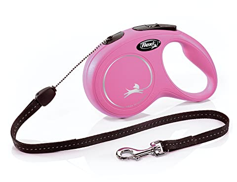 FLEXI New Classic Cord Retractable Dog Leash for Small Dogs up to 26 lbs. – 16 ft., Pink | Tangle-Free Pet Walking Leash with One-Handed Brake, Pause, Lock|German Quality Product
