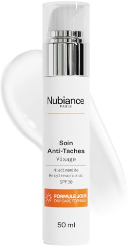 NUBIANCE - Crème Visage Éclaircissante Anti-Taches HRB-3 - SPF 30 - Protection Solaire & Correcteur d'Hyperpigmentation - Peaux Noires, Mates et Métissées - Atténue les Taches Pigmentaires - 50ml