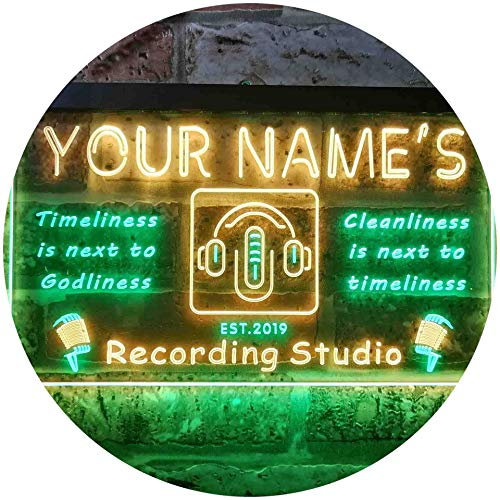 ADVPRO Personalized Your Name Est Year Theme Recording Studio On Air Dual Color LED Barlicht Neonlicht Lichtwerbung Neon Sign Grün & Gelb 300 x 210mm st6s32-qm1-tm-gy