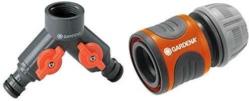 Gardena 2-Wege-Ventil: Wasserverteiler für Wasserhahn mit 33.3 mm (G 1)-Gewinde, für gleichzeitigen Anschluss von Zwei Geräten & Schlauchverbinder 13 mm (1/2) und 15 mm (5/8)
