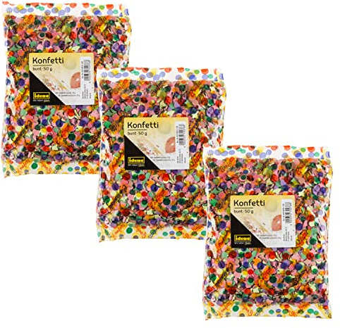Idena 8270080 - Konfetti, 3 Beutel mit jeweils 50 g, Papierkonfetti, Geburtstag, Dekoration, Mottoparty, Karneval