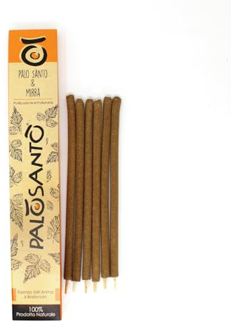 PALOSANTO - Natürliche Palo Santo Weihrauchstäbchen mit Myrrhe – 100% natürlich – Weihrauchsticks aromatisiert – Schamanischer Weihrauch – Fördert die Spiritualität - 6 Stäbchen
