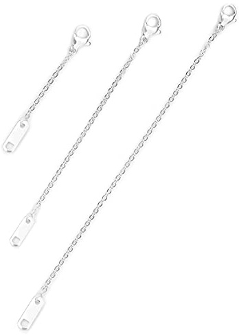 Altitude Boutique 18k Gold Plated Necklace Chain Extenders | Delicate Necklace or Bracelet Extender Chain Set for Women | 3 Piece Set of 1”, 2”, 3” Inches, Stainless Steel, Hypoallergenic Extensions (Silver)