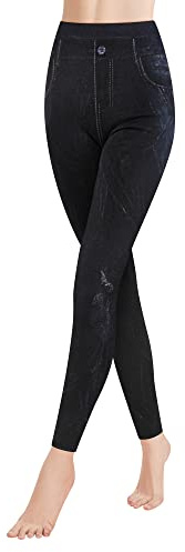 GOVIA Termoleggings dam jeanslook byxor med foder hög midja jeggings fodrade 4109 VA, 1-pack modul F, S/M
