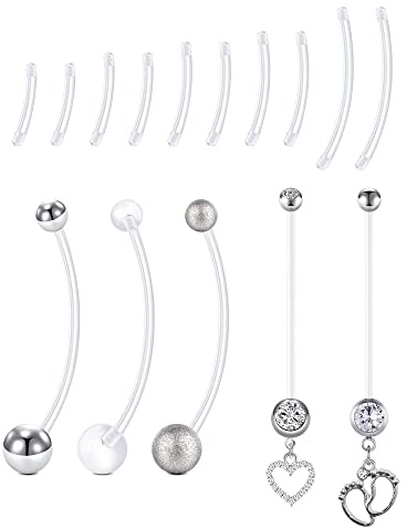 LAURITAMI 14G Bauchnabelpiercing Schwangerschaft Piercing Bauchnabel Acryl Fleixble Bioflex 25/38mm Stab Nabel Ringe mit Ersatz Bar 10/12/14/16mm Silikon