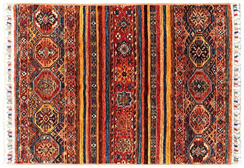 RUG PRINCE Afghan Ziegler Khorjin Teppich 80x120 Handgeknüpft Bunt Gestreift Orient e