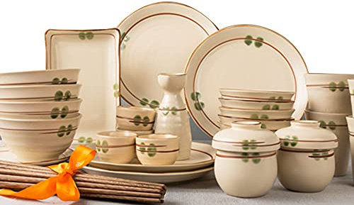 MIlAodE Servizio da tavola in gres da 38 Pezzi in Stile Giapponese con Piatti Rotondi e Ciotole, Servizio da tavola per la casa con brocca e Tazza da Sake, Servizio per 4,Grigio