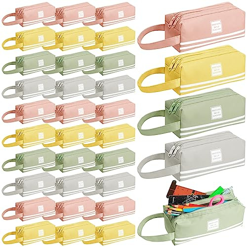 Teling 32 Pcs Bulk Large Capacity Pencil Case Pen Pouch Colored Portable Pencil Bag with Handle Cosmetic Bag Office Stationery Organizer for Teen School Girl Boy Men Women Adults Students