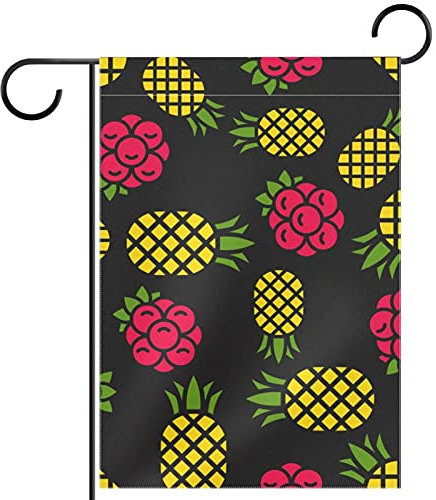 Bandiera da giardino personalizzata doppia faccia esterna piccola bandiera da cortile per decorazioni insegne all'aperto decorazione giallo ananas lamponi rossi nero