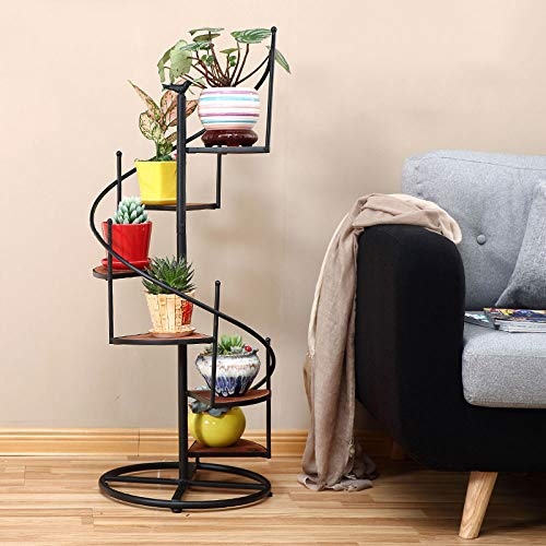 CLSMD Flower Pot Shelves Iron Black Metal Spiral Staircase Display Stand,European Retro Home Ornaments Storage Shelf Garden Decorative Plant Stand,6layers