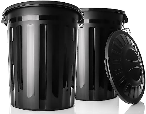 BigDean 2x Wetterfeste Universaltonne mit Deckel Schwarz und 2 Tragegriffen | Clip Verschluss auch als Mülltonne, Regentonne und Futtertonne geeignet für Indoor + Outdoor geeignet - Made in Europe