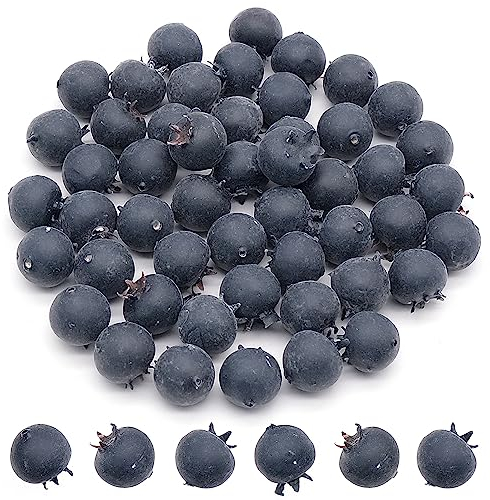 inheming 50 Stück Lebensechte Beeren Künstliche Blaubeeren Heidelbeeren Kunstobst Deko Obst Lebensmittel Früchte Modell Küche Foto Requisiten Landhaus Tischdeko Bauernhaus Dekoration