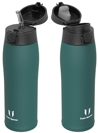 Sparrow Edelstahl Trinkflasche 750ml - Thermosflasche - 2 Deckel