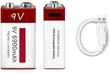TGHY Batería de Litio Baterías de Iones de Litio Recargables USB de 9 V Paquete de baterías de Litio de Alta Capacidad de 6900 mAh con Cable de Carga USB Tipo C (Paquete de 4)