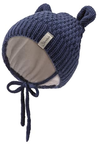 Sterntaler Strickmütze aus weichem Melange Garn - Unisex Bommelmütze im Rippenstrick mit Umschlag