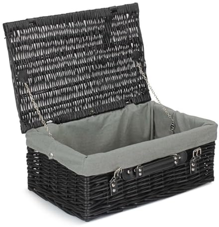 Red Hamper 46 cm leerer Picknickkorb aus schwarzem Weide mit grauem Futter