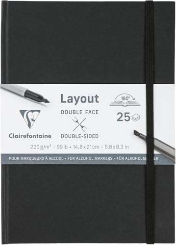 Clairefontaine 975342C Layout-Skizzenbuch A5 25 Blatt 220g Schwarz