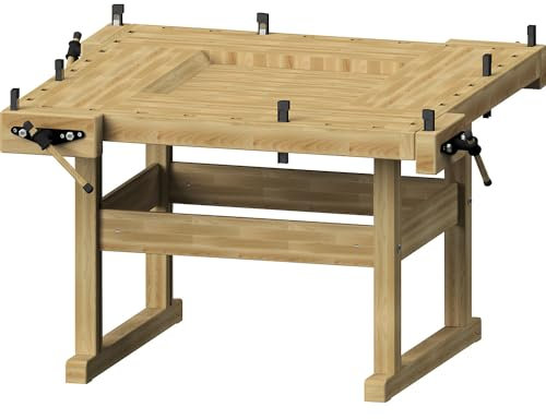 ANKE | Banco da falegname con 4 postazioni di lavoro | con 4 coppie di cani da banco rettangolari | alt x largh x prof 880 x 1620 x 1620 mm