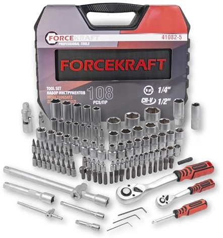 Werkzeugsatz FORCE KRAFT 108-tlg, steckschlüsselsatz für den professionellen Einsatz, Werkzeug Kit mit hochwertigen Tools