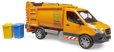bruder 02682 - MB Sprinter Kommunal Müllfahrzeug | Mit 2 Mülltonnen, Müllauto, Müllabfuhr, Spielzeug ab 4 Jahren, 1:16