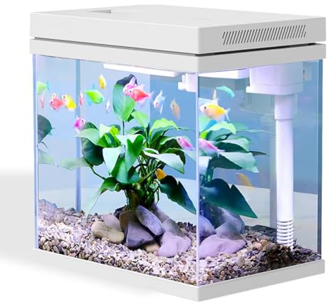 Craftsboys Aquarium en verre nano 9 L, système de filtration amélioré et lumière LED, pour eau douce et marine, boules filtrantes incluses (blanc, 9 l)