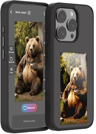 KSOPUERT Écran d'encre amélioré pour smartphone avec écran d'encre en 4 couleurs et NFC pour transfert de texte/photo/image DIY sur la coque du téléphone pour iPhone 15 (Noir)