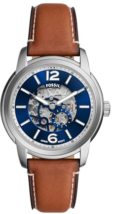 Fossil män analog automatisk klocka med läderrem ME3263, Brun, Arv