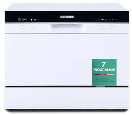 Heinrich´s tragbarer Mini Geschirrspüler, Spülmaschine, Tischgeschirrspüler mit 6,5L Verbrauch, nur mit Wasseranschluss nutzbar, klein+ freistehend für Büro, Camping/Wohnmobil, 7 Programme, 1380W