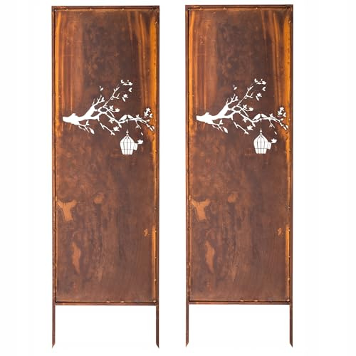 Kapaga - Sichtschutz Metall 2x - 160x50 cm - Edelrost - Rostoptik, Patina | für Garten und Terrasse - Corten, Sichtschutzelement - Sichtschutzwand - Gartendekoration Zaun - Rost (Vogel)
