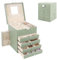 Caja Joyero con 5 Niveles de PU, Estuche para Joyería con 6 Cajones, Caja Organizador de Joyas con cajones laterales para collares, pendientes, anillos, relojes, Verde aguacate