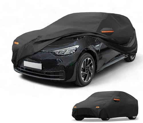 Partuto All-Weather Waterproof Car Cover - UV-Resistant Outdoor Full Exterior Protection for Volkswagen ID.3 190T-PU Black with Right Side Zipper