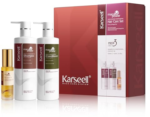 Karseell Set per la Cura dei Capelli, Idratante Shampoo e Balsamo, Olio Capelli, Riparazione Profonda Idratante per Tutti i Tipi di Capelli 2 x 500ml + 50ml