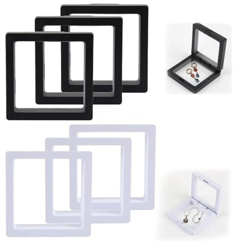 CUEMOON 6 Display Box Schmuck, 3D Floating Display, Münzrahmen Schweberahmen Transparenter Ständer, münze box für Exemplare, Schmuck, Halskette, Ohrring, Ringe, Medaillons, Steine