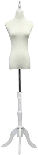SHANYAYALI Weibliche Schaufensterpuppe Körper Oberkörper Kleid Form Baumwolle Frau Schneider Dummy verstellbare Höhe Massivholz Stand für Kleid Schmuck Anzeige (weiß-a,S)