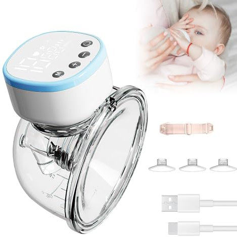 Milchpumpe Elektrische Tragbare, Schmerzfreie Handsfree Milchpumpe mit 5 Modi und 15 Leistung, Auslaufsichere, Geräuscharme Milchpumpe Milchpumpe mit 17/19/21mm Flanschen (Blau)