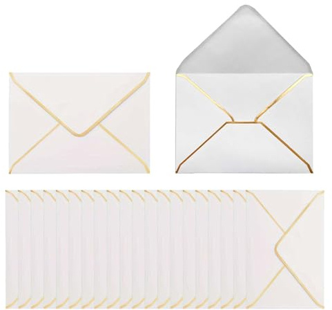 50 stycken presentkuvert, 13,5 x 18,5 cm, Kortkuvert, Kuvert med gyllene kant, Bröllpskortkuvert, Bröllpskortkuvert med gyllene kant, för bröllop, fester (Vit)