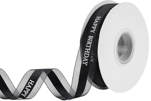 WADORN 41.15 m 23mm Chiffonband Happy Birthday, Chiffon Satinband Zum Verpacken von Geschenken Geburtstagsdekoration Band Für Blumensträuße Schleifen Tortenschachteln Geschenkverpackungen, Schwarz