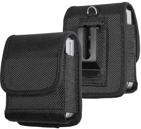 Phone Holster for Samsung Galaxy Z Flip7/6/5/4/3, Flip Phone Specific Oxford Fabric Bag for Motorola RAZR+ 2024 2023, Cellphone Belt Clip Holster Carrying Pouch Card Holder(Oxford Fabric Black)