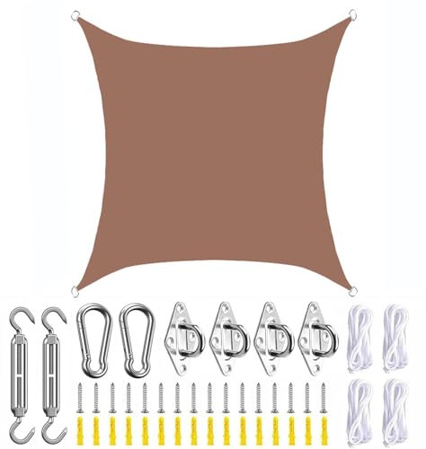 SLDAGe Tenda Vela Ombreggiante Impermeabile Quadrata Terracotta Marrone Scuro con Kit Fissaggio, Tenda Vela Parasole Protezione Raggi UV 95％ Tende a Vela per Esterno Terrazza, Colore caffè,5X5m