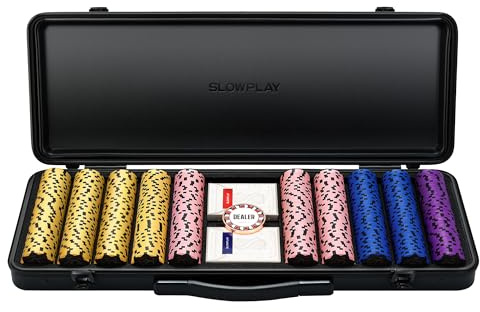 SLOWPLAY Nash 14g lerpokerchipset, inkluderar ett premiumfodral med polykarbonatskal | Svartguldutgåva, 500 delar numrerad Core sats (5,25,100,500)
