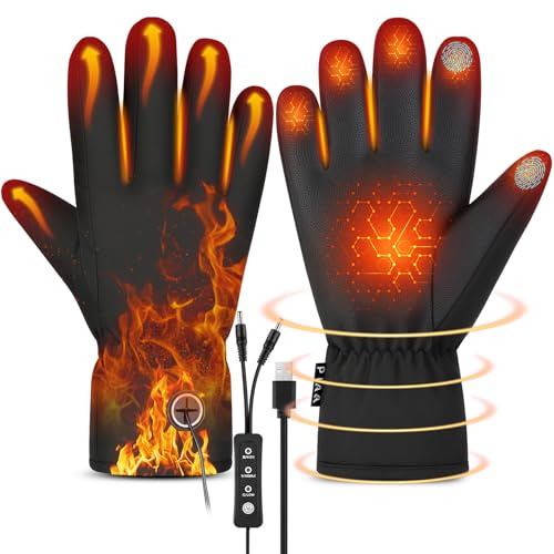 Lomffy Guanti Riscaldati USB per Uomo Donna, Guanti Riscaldati Invernali USB Elettrici con 3 Livelli Temperatura Touchscreen Antivento Guanti da Sci Riscaldamento Posteriore e a 5 Dita per Esterni