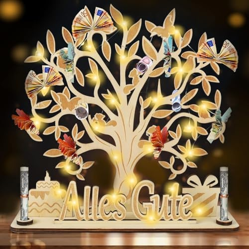 Personalisierte Geldgeschenke Geburtstag aus Holz, Hochzeitsgeschenk, Geschenk Hochzeit, Geldgeschenke Verpackung für Männer Frauen, Männer Frauen, Lebensbaum Wunscherfüller Geldgeschenk