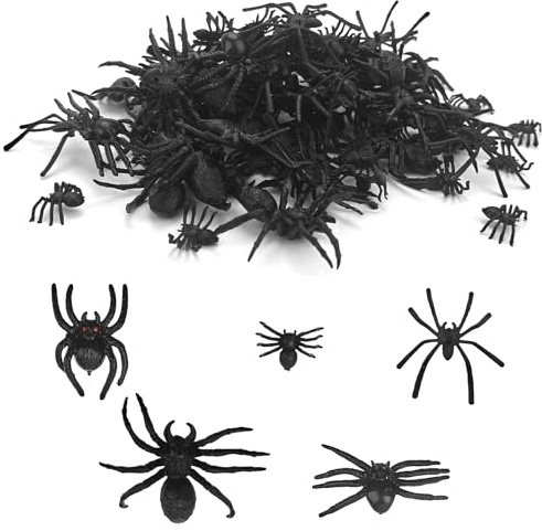 Affivia 5 Größen Plastik Spinnen Halloween Deko 2-5,5cm,80 Stück Spinne Deko,Plastikspinne Klein+Groß,Grusel Plastikspinnen Halloween Streudeko Tischdeko,Scherzartikel Fake Spinnen für Helloween Party