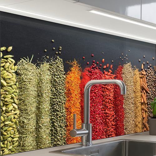 KitchenYeah© Splashback for Kitchen self-Adhesive Wall Protector Splash | 24x32 / 60x80 cm - Back Cooker Backsplash Spices - Herbs - Stripes - Rainbow