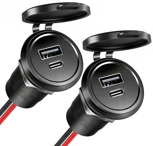 Obeaming Aluminium USB C Steckdose 12V Wohnmobil Auto Einbau USB Buchse 12 Volt, USB-C & USB-A Bohrung 25mm für Boot Wohnwagen Camper LKW (2 Stück)