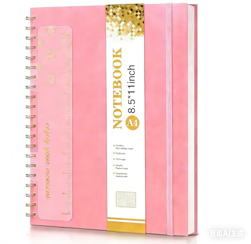 Spiral anteckningsbok journal 21,5 cm x 28,9 cm, A4 stora rosa anteckningsböcker för kvinnor män, högskolans linjerad linjerad journal, 100 GSM-papper, plast inbunden journaler för arbete skola