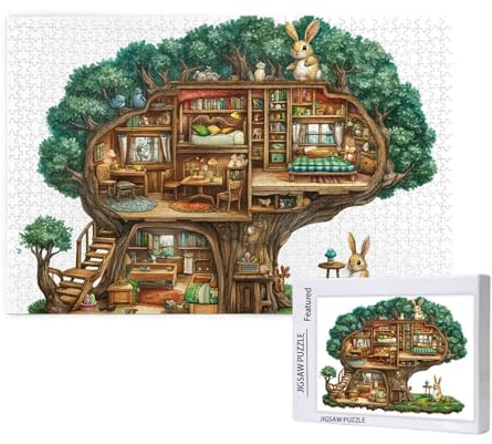 Jigsaw Puzzles for Adults 1000 Piece Cartoon Jigsaw Puzzles for Adults with Gift Box 75x50 cm, Wooden Puzzle Tree Challenging Puzzle Games Home Decoration, for The Whole Family,p726t