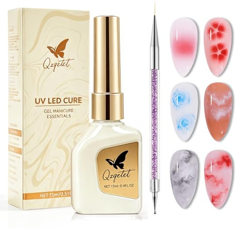 Blommande gelnagelkonst 15 ml – transparent blomgel för vattenfärg, marmor, ombre och aura nageldesign, UV-nagellack med prickpenna för nagelstudio och gör-det-själv-manikyr
