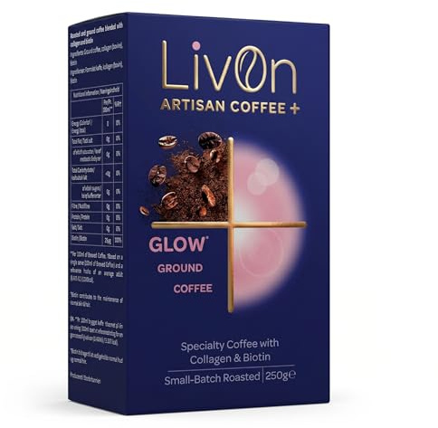 LivOn Glow Ground Coffee 250g | With Collagen, With Biotin, Small-Batch Roasted, Vacuum Packed